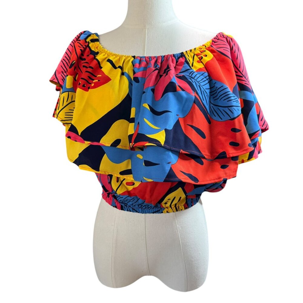 Sugarlips Tropical Layered Crop Top Women’s XS Off Shoulder Ruffle Blouse | NWT